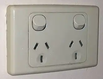 Australasian switched three-pin (10 A) dual socket outlet, the most commonly found variant