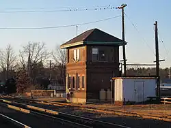 A brick railway interlocking tower