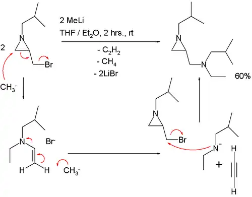 conversion of 1-alkyl-2-(bromomethyl)aziridines into 1-alkyl-2-(N-alkyl-N-ethylaminomethyl)aziridines