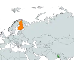 Map indicating locations of Bangladesh and Finland