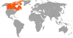 Map indicating locations of Bangladesh and Canada
