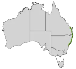 Map of Australia with a green stripe straddling the eastern coastline