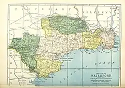 Barony map of County Waterford, 1900; Upperthird is coloured green, in the north.
