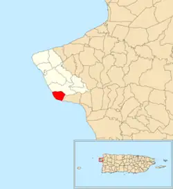Location of Barrero within the municipality of Rincón shown in red