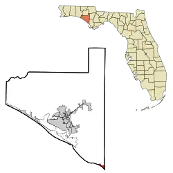Location within Bay County and Florida