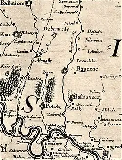 de Beauplan 1650 map with Jazłowiec and Buczacz