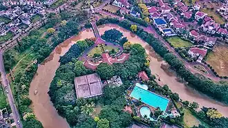 The meandering of Kali Bekasi passing through Pekayon.