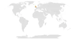 Map indicating locations of Belize and United Kingdom