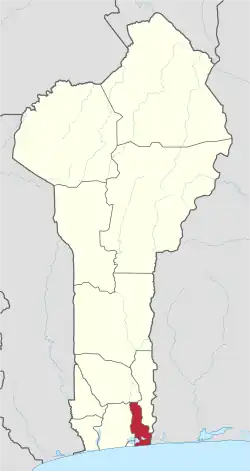 Map highlighting the Ouémé Department