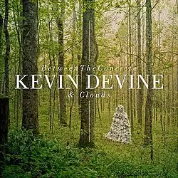 A photo of a lush green forest with a human-shaped figure covered in white flowers stood in it.