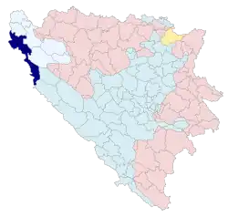 Location of Bihać within Bosnia and Herzegovina.