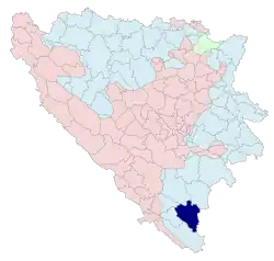 Location of Bileća within Bosnia and Herzegovina