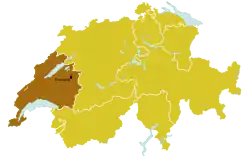 Map of the diocese of Lausanne, Geneva and Fribourg within Switzerland
