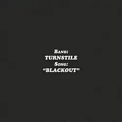 A static black field with white text reading "Band: Turnstile Song: Blackout" written across the black field.