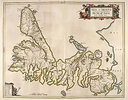 An old map of Skye with north at right.