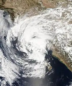 Satellite image of a disorganized, weakening Tropical Depression Blanca over land on June&nbsp;8
