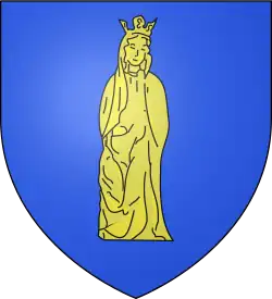 Coat of arms of the Abbey of Saint Sauveur, Villeloin: Azure, a standing figure of the Virgin Mary Or.[13]