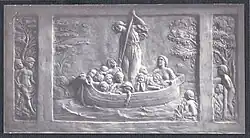 "Patience and Hope steering the Boat of Education", plaster panel