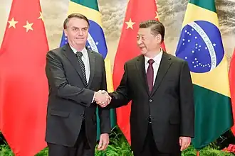 Brazilian president Jair Bolsonaro and Chinese leader Xi Jinping in Beijing; October 2019.