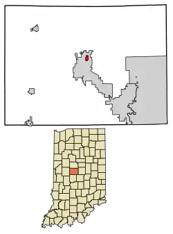 Location of Ulen in Boone County, Indiana.