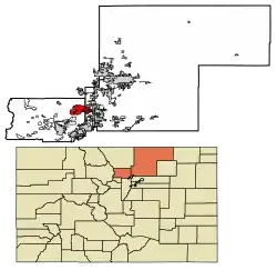 Location of the City of Longmont in Boulder and Weld counties, Colorado