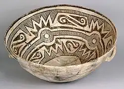 Ceramic bowl with geometric design inside from Chaco Canyon in New Mexico, Pueblo III Era