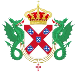 Crowned coat of arms of the house of Braganza supported by 2 dragons