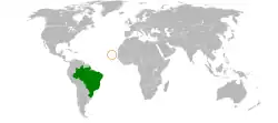 Map indicating locations of Brazil and Cape Verde