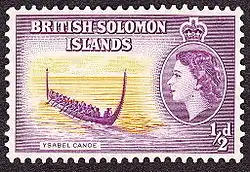 Image 9A 1956 half penny stamp of the British Solomon Islands