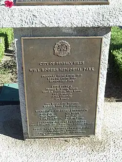 Bronze plaque about the Will Rogers Memorial Park