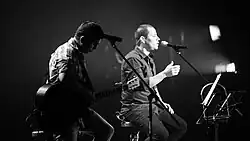 Israel Rojas (right) and Yoel Martínez (left), before a live presentation in Cuba, April 19, 2008.