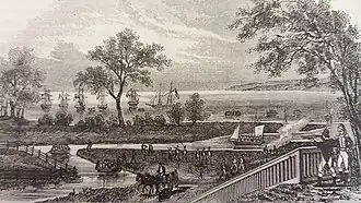 Sketch of a harbor in the early 1800s