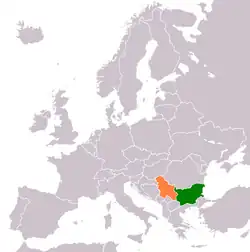 Map indicating locations of Bulgaria and Serbia