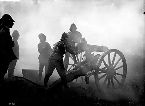 Schutztruppe with a Gatling gun in action