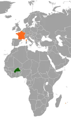 Map indicating locations of Burkina Faso and France