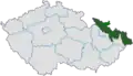 Map indicating the extent of Czech Silesia within the Czech Republic