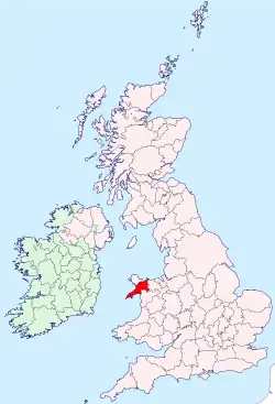 Caernarfonshire shown within the United Kingdom