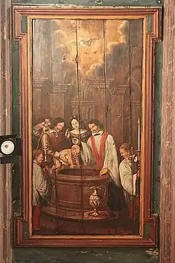 Panel 1 – The baptism of Dominic.