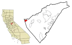 Location in Calaveras County and the state of California