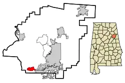 Location in Calhoun County and the state of Alabama