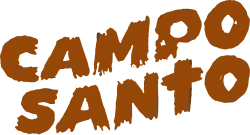 In a painted and Jackson Pollock-like way, the words "Campo Santo" appear capitalized and formatted into two rows.