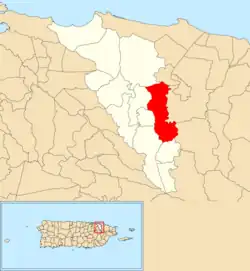 Location of Canovanillas within the municipality of Carolina shown in red
