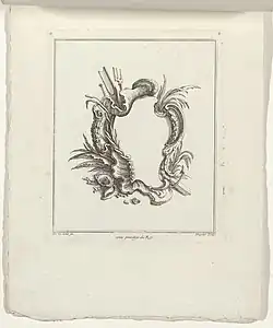 Cartouche from the Second Livre de Cartouches, an example of asymmetry; c.1710–1772; engraving on paper; 23 x 19.8 cm; Rijksmuseum, Amsterdam, the Netherlands