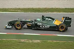 Heikki Kovalainen testing the Lotus T128 at the Circuit de Barcelona-Catalunya.