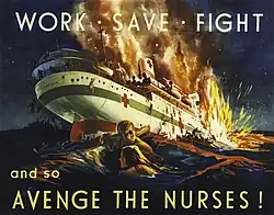 Poster depicting the Hospital ship, 'Centaur' being attacked by the Japanese Navy.
