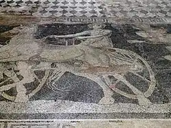 Central panel of the Abduction of Helen of Troy by Theseus, floor mosaic, detail of the charioteer, from the House of the Abduction of Helen, (c. 300 BC), ancient Pella