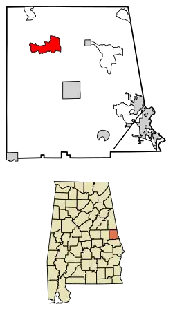 Location of Penton in Chambers County, Alabama.