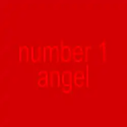 The words "number 1 angel" written in bright red lowercase, low-resolution Arial Narrow font on a deeper red background.