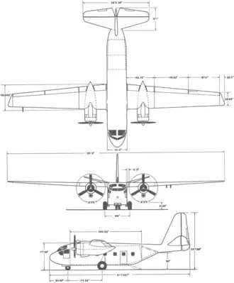 3-view line drawing of the Chase YC-122B