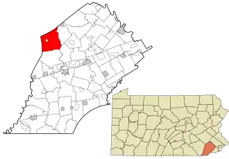 Location of Honey Brook Township in Chester County, Pennsylvania and of Chester County in Pennsylvania